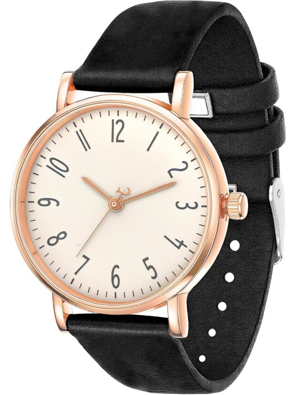 Women's Black Leather Strap Waterproof Gold Analog Fashion Quartz Wrist Watch